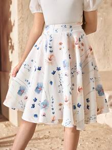 SHEIN Girlism 少女优雅高腰甜美花卉图案半身裙 - 粉色 - 查看 4