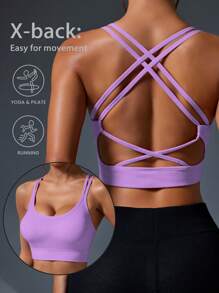 SHEIN Sport Gameset Canottiera sportiva senza cuciture con cinturini incrociati, adatta alle donne per il Capodanno Cinese
