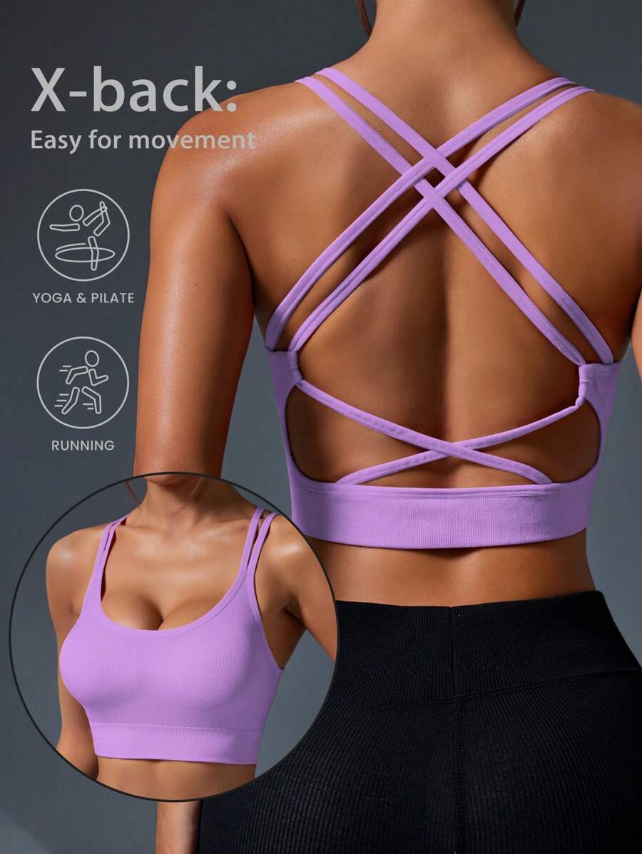 SHEIN Sport Gameset Canottiera sportiva senza cuciture con cinturini incrociati, adatta alle donne per il Capodanno Cinese