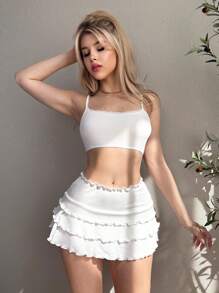 EgrlEra Women Boho Style Jacquard Patchwork Ruffle Hem Mini Skirt, Spring Break - White - View 3