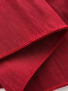 Viva Relle Plus Size Solid Color Puff Sleeve Elasticated Waist Jumpsuit - Red - View 7