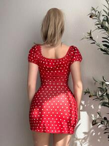 EgrlEra 女式复古波尔卡圆点印花学院风性感迷你连衣裙