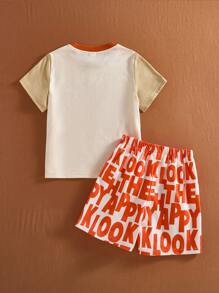 SHEIN Young Boys Casual 2pcs Set: Simple Short Sleeve T-Shirt & Shorts, Fashionable Everyday Wear - Multicolor - View 2