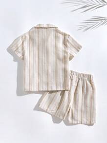 SHEIN 男童休闲条纹衬衫和短裤套装 - 彩色 - 查看 2