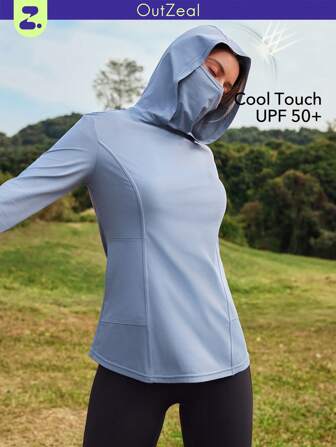 OutZeal Sonnenschutz UPF50+ Kühlende Sonnenschutz Langarm Kapuzen Hoodie mit Maske für Damen Frühling