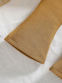 2pcs Baby Girls Cartoon Print Short Sleeve T-Shirt + Solid Color Flared Pants Set - Multicolor - View 5