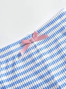 SHEIN Leap Crew Jeunes filles Hauts de débardeur côtelés bleus en tissu côtelé et shorts skinny à taille élastique, ensemble décontracté et confortable - Bleu azur - Voir 7