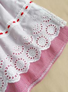 SHEIN Unity Cute Frilled Collar Pleated Fitted Sweet Tube Top Patchwork Ruffle Hem Mini Dress - Multicolor - View 4