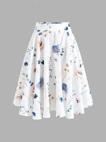 SHEIN Girlism 少女优雅高腰甜美花卉图案半身裙 - 粉色 - 查看 1