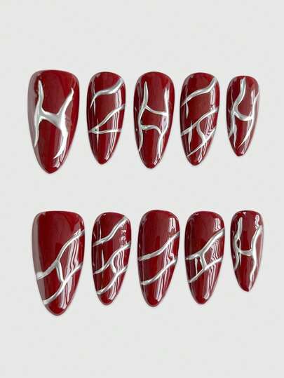 Goth 10 Stück dunkelstiliger handgemachter Kunstnägel + 3 Stück doppelseitiger Kleber, Gothic-Stil Nail Art, abnehmbare bemalte Nagelpflaster, geeignet für Festivalpartys, Tanzen und den täglichen Gebrauch, Halloween