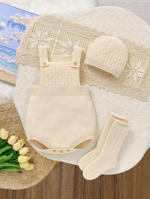 SHEIN Baby Boy Knit Jumpsuit, Minimalist And Fashionable, Suitable For Summer