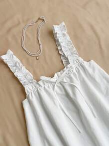 Flirla Vacation Style Simple Ruffle Strap Solid Color Collared A-Line Mini Dress, Summer