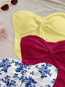 Soleia Set de 3 blusas informales con estampado floral para mujer de talla grande, en colores amarillo suave, morado oscuro y azul, adecuadas para el verano
