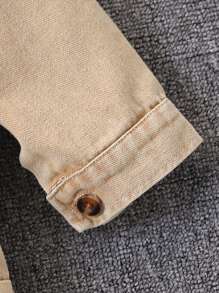 SHEIN One Piece For Young Girl, Denim Dress, Casual Style, Long Sleeve Polo Collar Pocket Cotton Denim Dress, Suitable For Daily Styling, Urban Street Photography, School, Parties, And Various Scenarios In Spring, Summer, And Autumn - Khaki - View 7