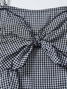 SHEIN 少女休闲蝴蝶结后背连体裤，带花卉蕾丝边 - 黑色 - 查看 9