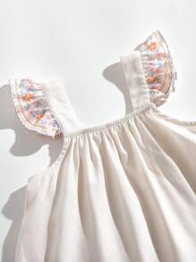 SHEIN Young Girl Embroidered Ruffle Top And Shorts Loose-Fitting Set - Multicolor - View 3