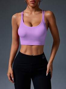 SHEIN Sport Gameset Canottiera sportiva senza cuciture con cinturini incrociati, adatta alle donne per il Capodanno Cinese