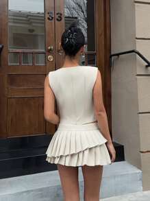 SHEIN EZwear Ensemble 2 pièces pour femmes avec Top sans manches col V unicolore et jupe