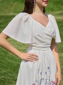 Modelyn 时尚浪漫的女士花卉印花连衣裙 - 杏色 - 查看 5