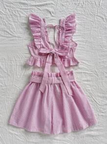 Soleia 2 件套女士休闲条纹荷叶边下摆吊带背心和短裤套装 - 彩色 - 查看 2