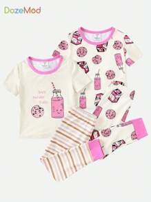 SHEIN 2pcs/Set Young Girl Knit Turtleneck Top And Skinny Leggings Home Pajama Set