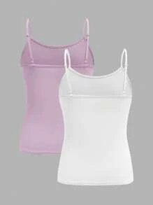 SHEIN Girlism Tween Girls 2pcs/Set All-Match Slim Fit Simple Basic Cami Top - Mauve Purple - View 2