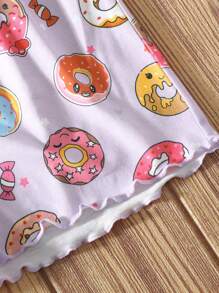 SHEIN Leap Crew Tween Girls Knit Printed Crew Neck Short Sleeve T-Shirt + Shorts Casual Loungewear Set - Pink - View 5