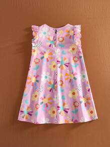 SHEIN Young Girl Pink Floral Ruffle Trim Casual Dress - Multicolor - View 2