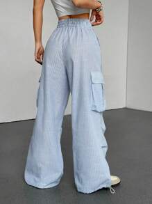 Chiquease 条纹工装口袋休闲运动女裤 - 彩色 - 查看 2