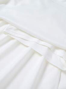 SHEIN 青少年女孩休闲褶皱领露背荷叶边下摆修身迷你连衣裙