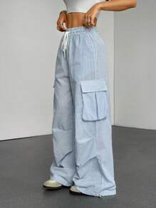 Chiquease 条纹工装口袋休闲运动女裤 - 彩色 - 查看 6