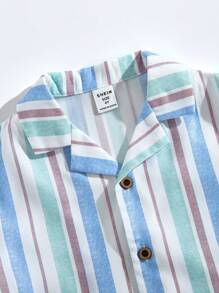SHEIN Young Boys Striped Retro Wooden Button Placket Shirt - Multicolor - View 6