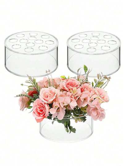 1 件透明圆形亚克力花瓶，带 12 孔花架，非常适合家庭婚礼餐桌装饰情人节、情人节婚礼、生日、房间装饰、家居装饰客厅、花瓶、办公室装饰品、花瓶、房间装饰用品、秋季装饰
