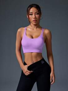SHEIN Sport Gameset Canottiera sportiva senza cuciture con cinturini incrociati, adatta alle donne per il Capodanno Cinese