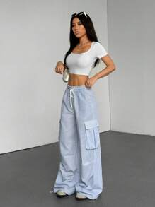 Chiquease 条纹工装口袋休闲运动女裤 - 彩色 - 查看 3