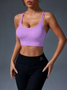 SHEIN Sport Gameset Canottiera sportiva senza cuciture con cinturini incrociati, adatta alle donne per il Capodanno Cinese