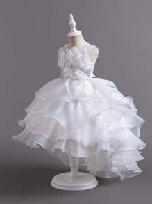 Children's Trailing Party Dress Puffy Cake Dress, Flower Girl Birthday Party Princess Dress - White - View 7