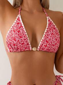 SHEIN Swim Ditsy Floral Beaded Halter Tie Side Bikini Set, 2Pcs Women Swimwear For Beach, Hot Springs Holiday, Slimming, For Summer Vacation - Multicolor - View 4