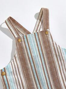 SHEIN Conjuntos de pantalón de tirantes a rayas y camiseta blanca para niños pequeños, estilo básico de vacaciones - Caqui - Ver 6