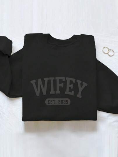 INAWLY Spersonalizowana bluza dla żony, prezent ślubny, prezent dla panny młodej, bluza dla nowożeńców, wyjątkowy prezent dla panny młodej, prezent na miesiąc miodowy, bluza z kapturem z polaru z okrągłym dekoltem i nadrukiem dla kobiet, na ukończenie szkoły, powrót do szkoły, ukończenie szkoły, nauczyciel, sweter na jesień z okazji powrotu do szkoły