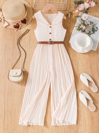 SHEIN Explorewe جمبسوت بطبقة مبطنة مع أزرار زخرفية وهدب ملتف مناسبة للفتيات الصغيرات، مناسبة للارتداء اليومي والمناسبات الرسمية