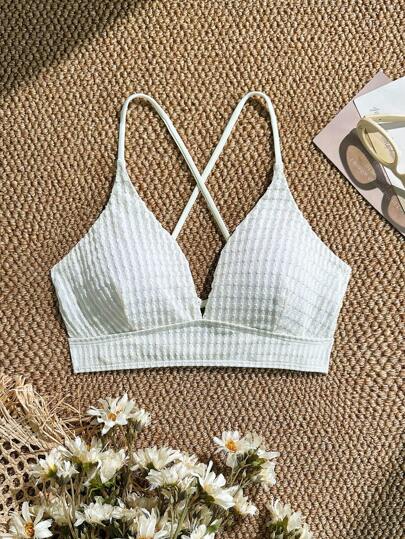 Swim Lushoire Women Solid Color Sexy Bikini Top, Summer Beach