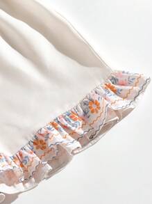 SHEIN Young Girl Embroidered Ruffle Top And Shorts Loose-Fitting Set - Multicolor - View 8