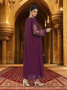 Al Najma Luxury Embroidered  Arabic Desses For Women, Women's Turkish Long Dress,Burgundy Dress,Luxurious Jalabiyas - Rose Red - View 6
