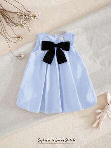 Cozy Pixies فستان طفلة بلا أكمام وياقة دائرية مزين بفيونكة كبيرة