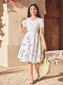 SHEIN Girlism 少女优雅高腰甜美花卉图案半身裙 - 粉色 - 查看 7