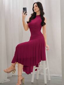 Modelyn Women's Solid Color Simple Daily Sleeveless Dress Long Evening Dresses - Red Violet - View 6