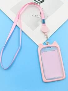 1pc Cute Minimalist Style Creative Cat Student Campus Card Sleeve Portable Work ID Protective Cover With Hanging Rope Campus Student Card Set Used In School Or Work For Men And Women - Multicolor - View 5