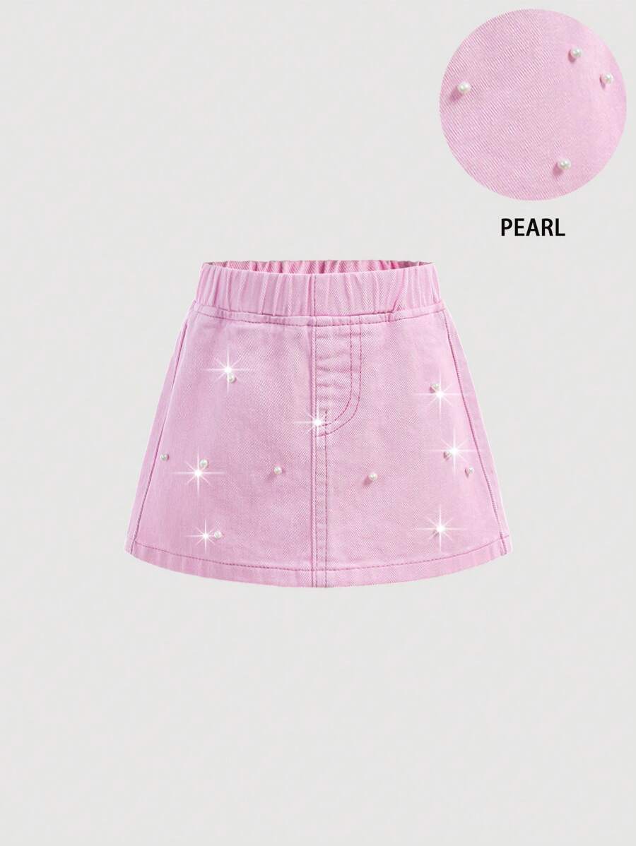 SHEIN Baby Girl Cherry Print Adorable Beaded Pastel Pink A-Line Mini Skirt,Kid Girls Spring And Summer Casual Vacation Country Boho Wear, Beach Outfits For Kid Girls, Skirt Baby Girl - Baby Pink - View 1