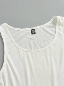 SHEIN EZwear 女士加大码宽松无袖U领短款白色背心，夏季休闲装 - 白色 - 查看 5